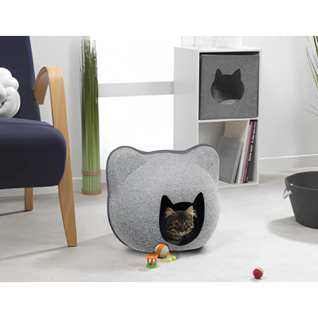 Abri Douillet pour Chat Gris 36cm X 47cm X 40cm