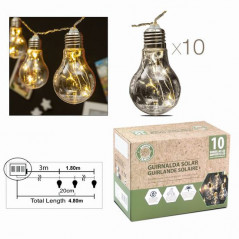 Guirlande Ampoule Solaire 10 LED Solaire blanc chaud 4.80 m
