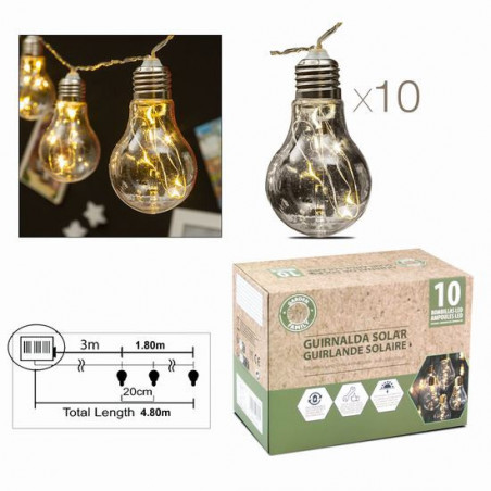 Guirlande Ampoule Solaire 10 LED Solaire blanc chaud 4.80 m