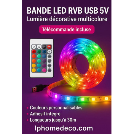 Bande lumineuse LED RVB flexible, 5m