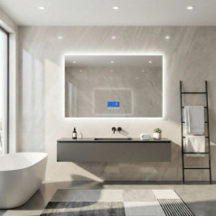 Miroir Salle de Bain LED 100x60cm Antibuée Tactile, Écran LCD en Verre