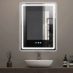 Miroir de salle de bain à LED variable, miroir mural carré Ip54, miroir de maquillage étanche avec lumières avec miroir désembue