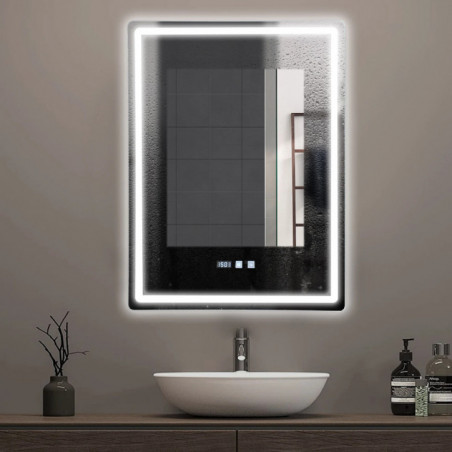 Miroir de salle de bain à LED variable, miroir mural carré Ip54, miroir de maquillage étanche avec lumières avec miroir désembue