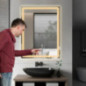 Miroir de salle de bain à LED variable, miroir mural carré Ip54, miroir de maquillage étanche avec lumières avec miroir désembue