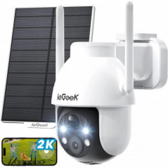 Iegeek 2K 3mp 360 ° PTZ HD caméra de surveillance solaire extérieure, batterie extérieure avec capteur de mouvement PIR, vision