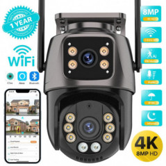 Caméra de Surveillance WiFi HD 4K 8MP, double objectif, Zoom numérique 4X, détection humaine AI, sécurité extérieure, caméras IP