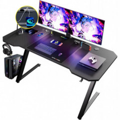 Bureau Gaming 120x60cm - Équipé avec rétroéclairage LED, Tapis de Souris et Support Casque Intégré