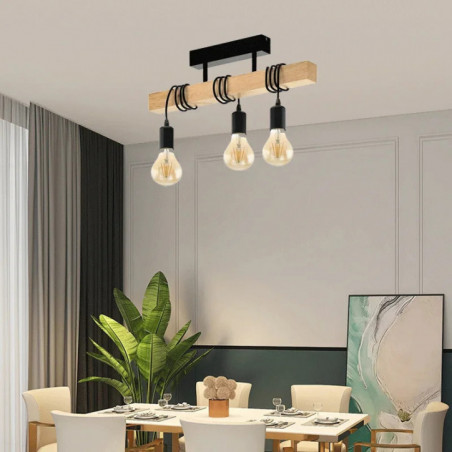 Lustre en bois créatif pour Loft, Style industriel rétro, en bois massif, couleur primaire, lampe de Restaurant, suspension par