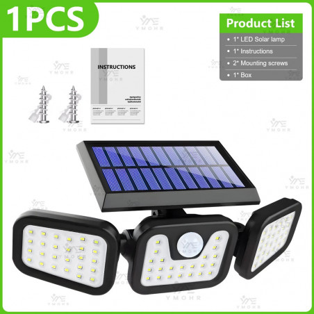 230 LED lumières solaires extérieures 3 côtés capteur de mouvement à énergie solaire IP65 lumière solaire étanche 3 Modes appliq