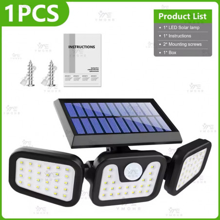 230 LED lumières solaires extérieures 3 côtés capteur de mouvement à énergie solaire IP65 lumière solaire étanche 3 Modes appliq