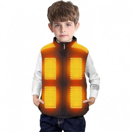 Gilet chauffant noir enfant, lavable USB 13 Zones de chauffage pour garçons et filles
