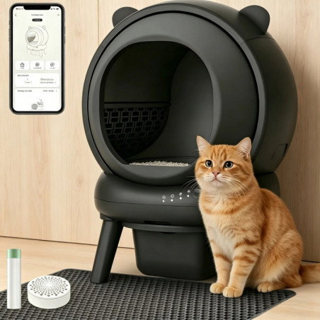 Bac litière chat auto autonettoyant | anti-fuites, anti-pincement, triple anti-odeur, sécurisé, pilotage APP, nettoyage facile,