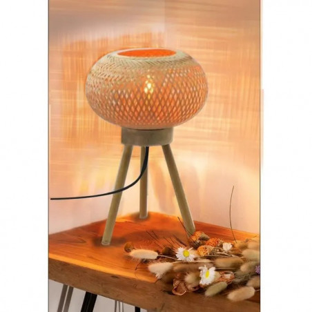 Lampadaire trépied en bambou coloris naturel  Diam 30 x Hauteur 45 cm LP Home
