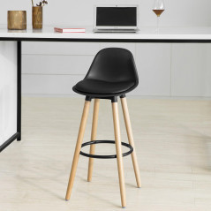 Tabouret de Bar avec Dossier et Repose-pieds Noir