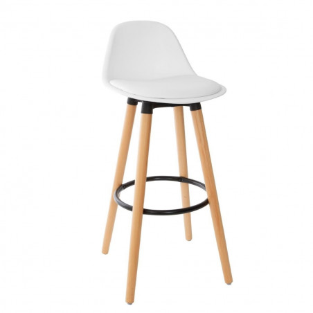 Tabouret de Bar avec Dossier et Repose-pieds Blanc