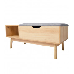 Banc entrée 1 tiroir et 1 casier en bois et assise polyester gris 100x40x45cm