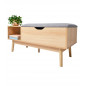 Banc entrée 1 tiroir et 1 casier en bois et assise polyester gris 100x40x45cm