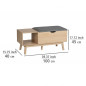 Banc entrée 1 tiroir et 1 casier en bois et assise polyester gris 100x40x45cm